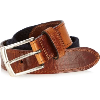 Navy and tan woven belt